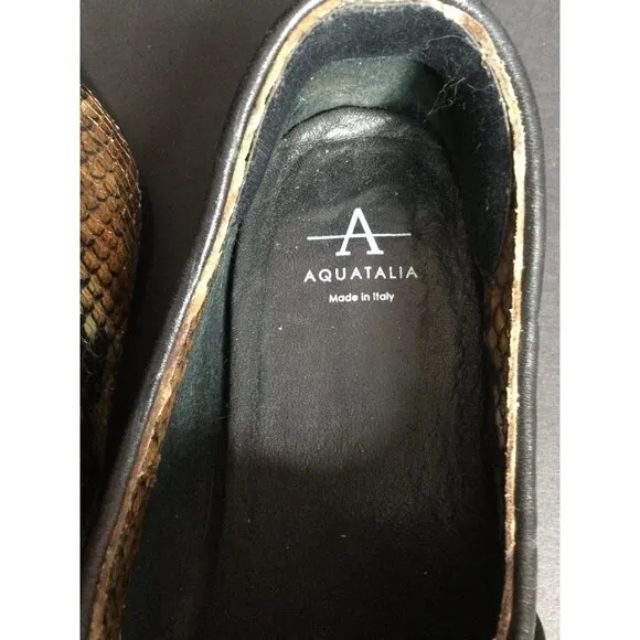 Aquatalia Revy Snake Embossed Leather Loafers Flats Multicolor Women's Size 9
