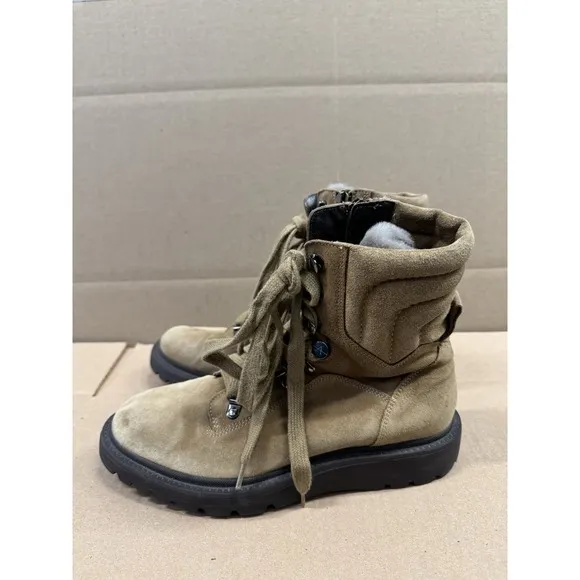 Aquatalia Shearling &amp; Leather High Ankle Boots Tan Brown Size 8