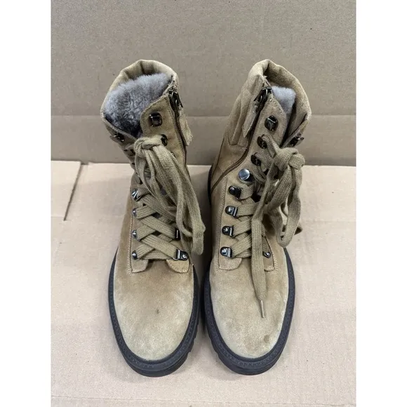 Aquatalia Shearling &amp; Leather High Ankle Boots Tan Brown Size 8