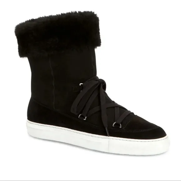 Aquatalia Women Valarie Black Suede Real Shearling Lined Boots size 6.5 new