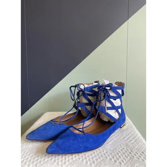 Aquazzura Blue Suede Belgravia Flats Sz 37.