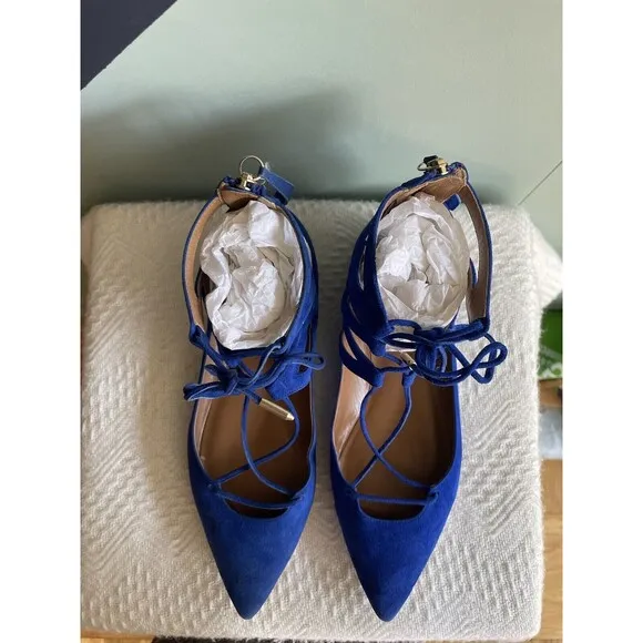 Aquazzura Blue Suede Belgravia Flats Sz 37.