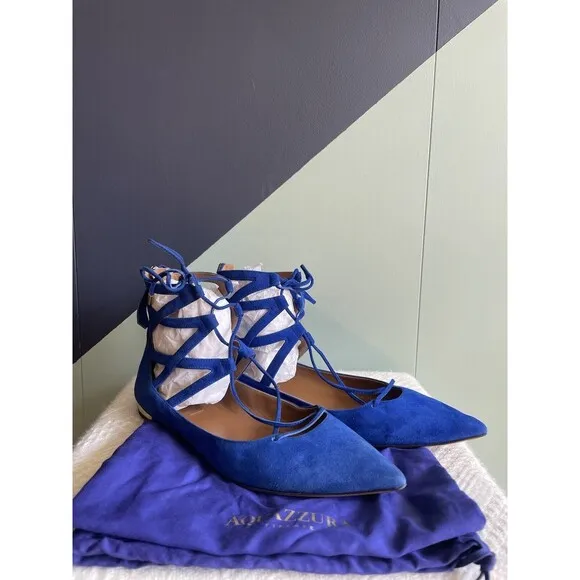 Aquazzura Blue Suede Belgravia Flats Sz 37.