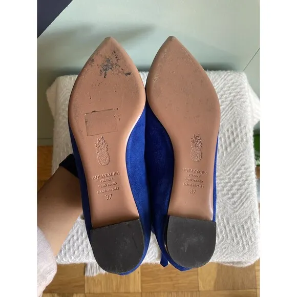 Aquazzura Blue Suede Belgravia Flats Sz 37.