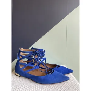 Aquazzura Blue Suede Belgravia Flats Sz 37.