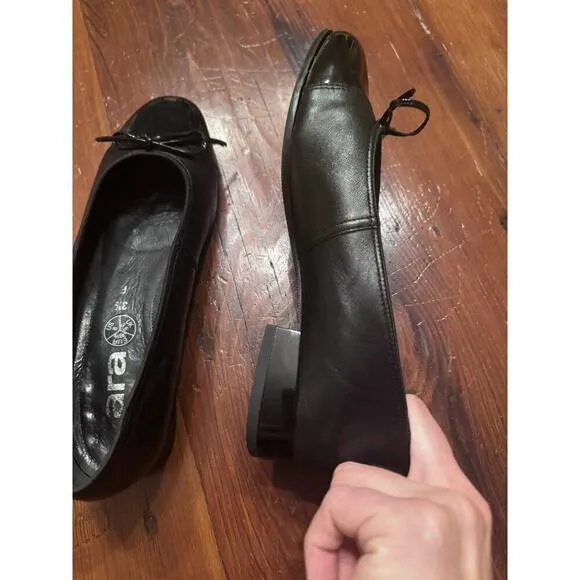Ara Belinda Cap Toe Ballet Flats Black Women’s Size 6 Orig $170