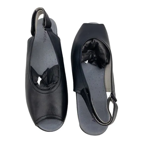 Aravon  Josie Leather Slingback Open Toe Sandal  Matte Black Flats11