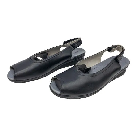 Aravon  Josie Leather Slingback Open Toe Sandal  Matte Black Flats11