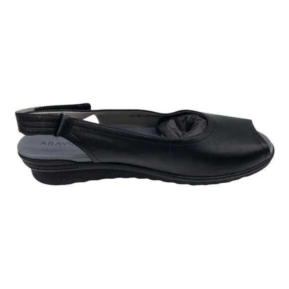 Aravon  Josie Leather Slingback Open Toe Sandal  Matte Black Flats11