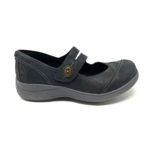 Aravon Women's Revshow Mary Jane Black Flats AAU01BK WIDE