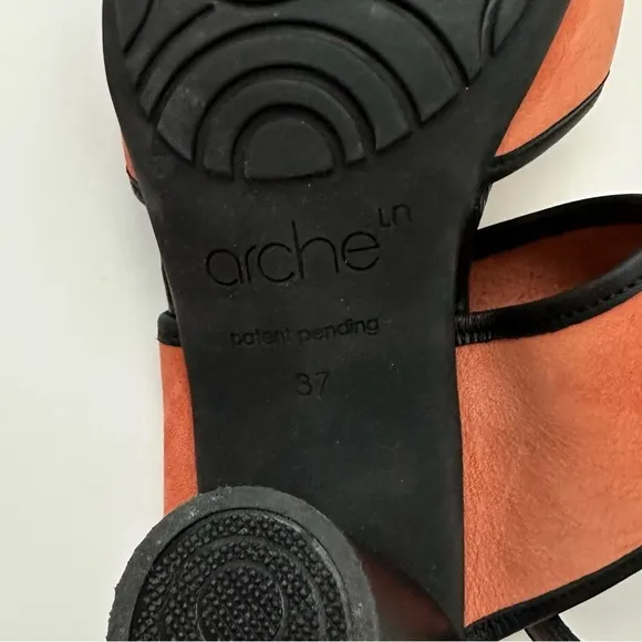 Arche Leiga Heels Sandals Black Orange Leather Women’s Size 37 *MinorWear