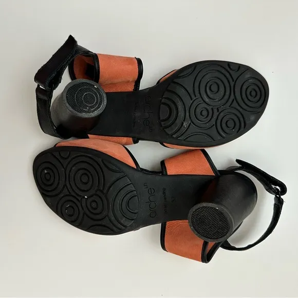 Arche Leiga Heels Sandals Black Orange Leather Women’s Size 37 *MinorWear