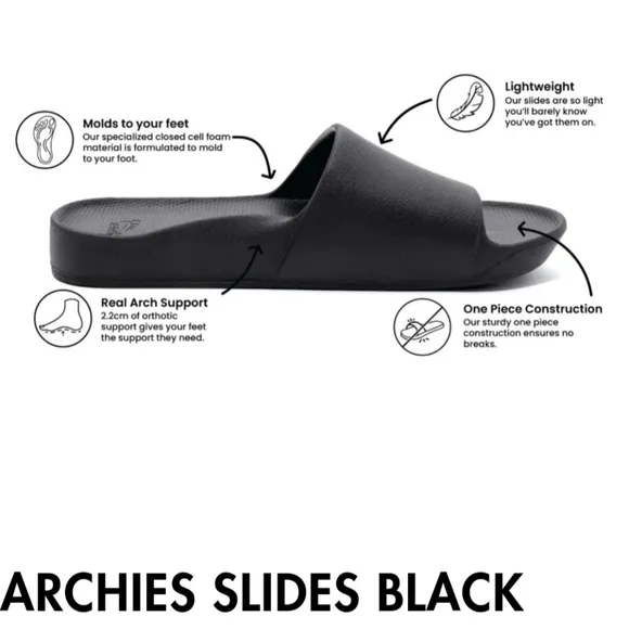 ARCHIES Arch Support Comfort Slide Sandals UNISEX Black Men's Size 8