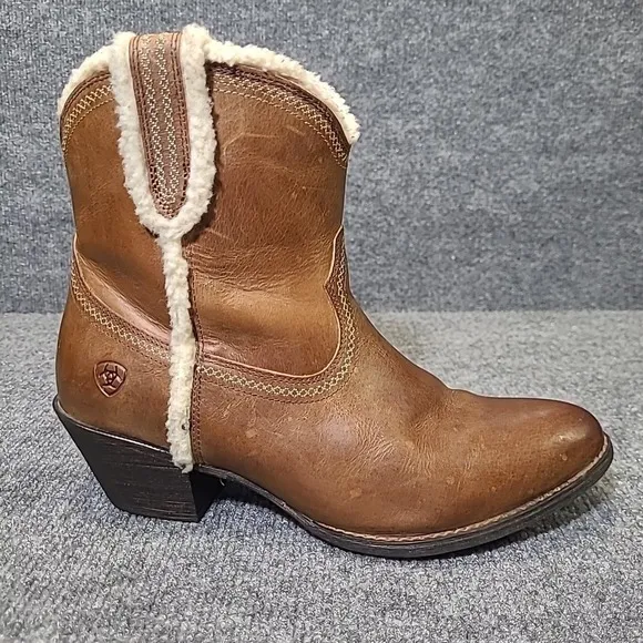 Ariat Brown Leather And Shearling Ankle Boots Sz 9 B
