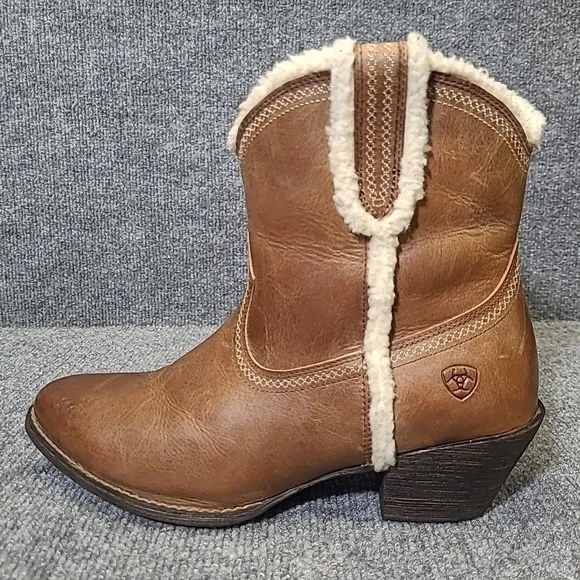 Ariat Brown Leather And Shearling Ankle Boots Sz 9 B