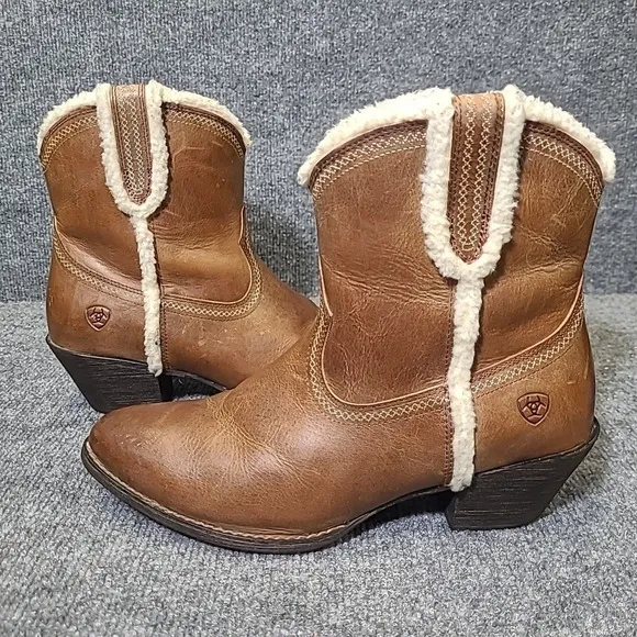 Ariat Brown Leather And Shearling Ankle Boots Sz 9 B