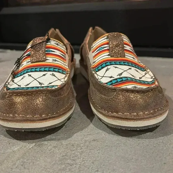 Ariat cruiser Aztec Arrow print rose gold slip on loafers moc toe suede upper