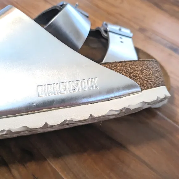 Arizona Metallic Silver Soft Footbed Slide Leather