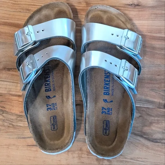 Arizona Metallic Silver Soft Footbed Slide Leather