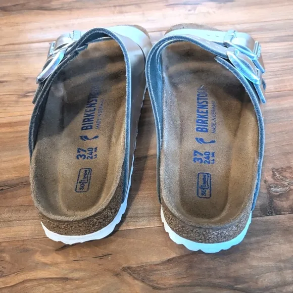 Arizona Metallic Silver Soft Footbed Slide Leather