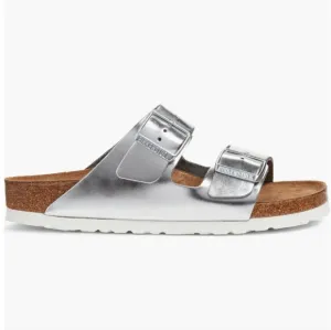Arizona Metallic Silver Soft Footbed Slide Leather