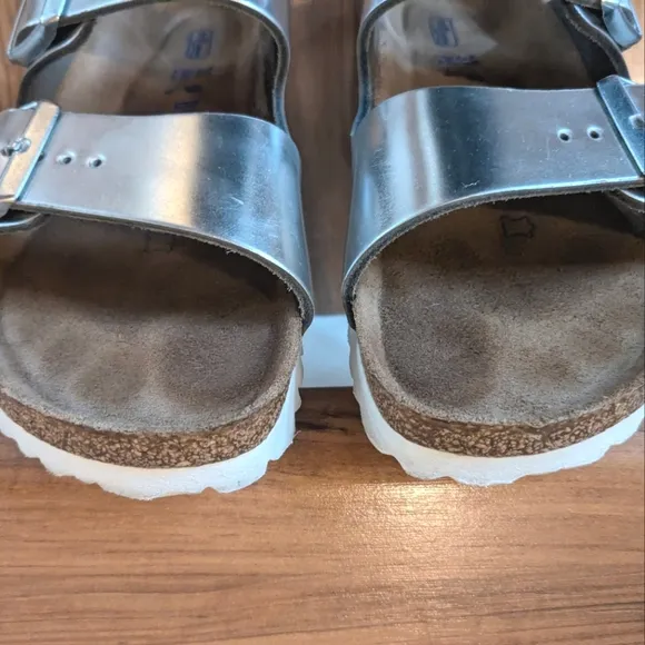 Arizona Metallic Silver Soft Footbed Slide Leather