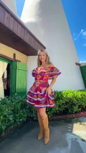 Artistic flair off-the-shoulder dress Colorful Express shipping hand-crocheted
