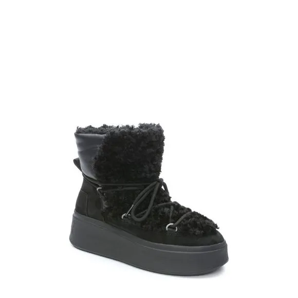 ASH Womens Black Faux Shearling 1-1/2&quot; Platform Moboo Toe Wedge Winter Boots 36