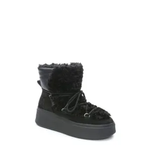ASH Womens Black Faux Shearling 1-1/2&quot; Platform Moboo Toe Wedge Winter Boots 36