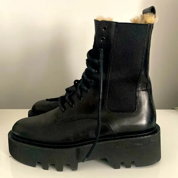 ATP ATELIER PLATFORM COMBAT BOOTS WITH SHEARLING DETAILS