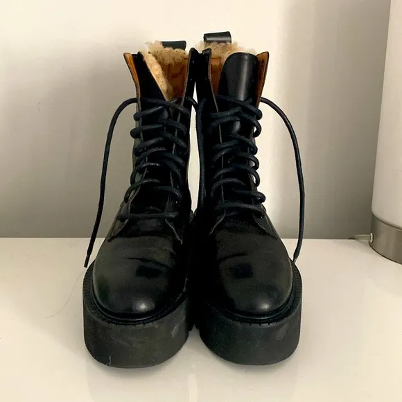 ATP ATELIER PLATFORM COMBAT BOOTS WITH SHEARLING DETAILS