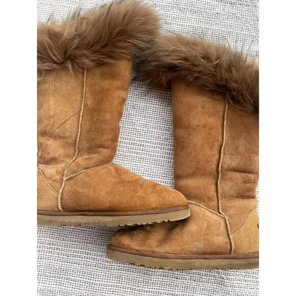 AUSTRALIA LUXE COLLECTIVE Foxy tall real raccoon fur shearling pull on boots