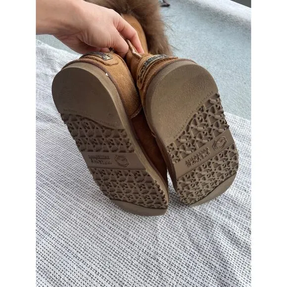 AUSTRALIA LUXE COLLECTIVE Foxy tall real raccoon fur shearling pull on boots