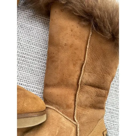 AUSTRALIA LUXE COLLECTIVE Foxy tall real raccoon fur shearling pull on boots