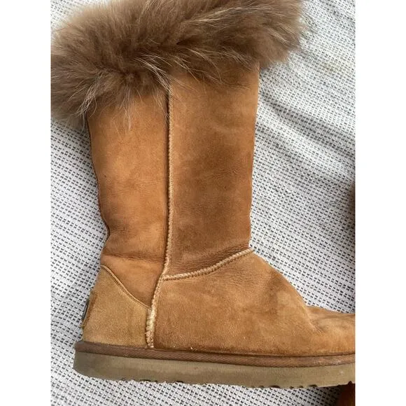 AUSTRALIA LUXE COLLECTIVE Foxy tall real raccoon fur shearling pull on boots