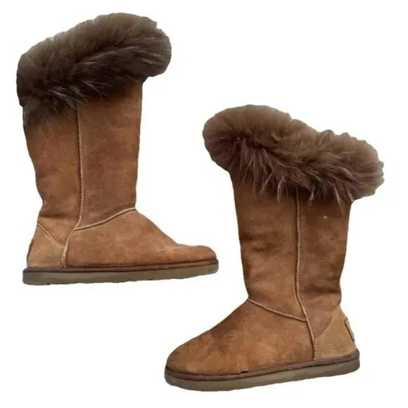 AUSTRALIA LUXE COLLECTIVE Foxy tall real raccoon fur shearling pull on boots