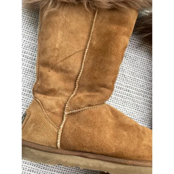 AUSTRALIA LUXE COLLECTIVE Foxy tall real raccoon fur shearling pull on boots