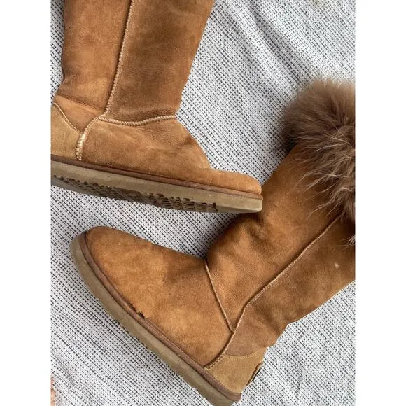 AUSTRALIA LUXE COLLECTIVE Foxy tall real raccoon fur shearling pull on boots