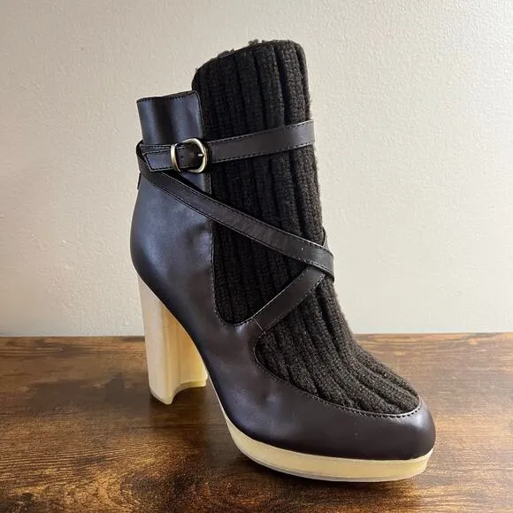 Australia Luxe Collective Mercy Knit Boots 9 Wool Shearling Leather Buckle Block