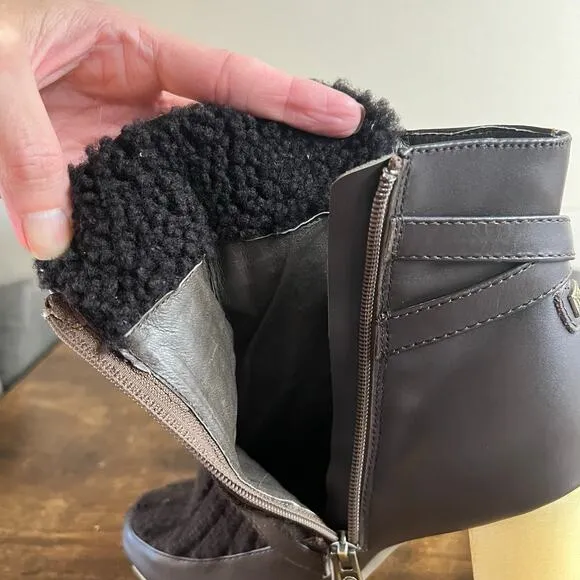 Australia Luxe Collective Mercy Knit Boots 9 Wool Shearling Leather Buckle Block