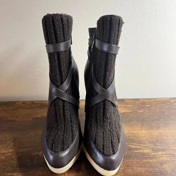 Australia Luxe Collective Mercy Knit Boots 9 Wool Shearling Leather Buckle Block