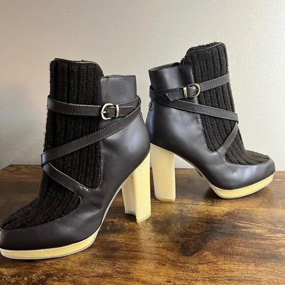 Australia Luxe Collective Mercy Knit Boots 9 Wool Shearling Leather Buckle Block