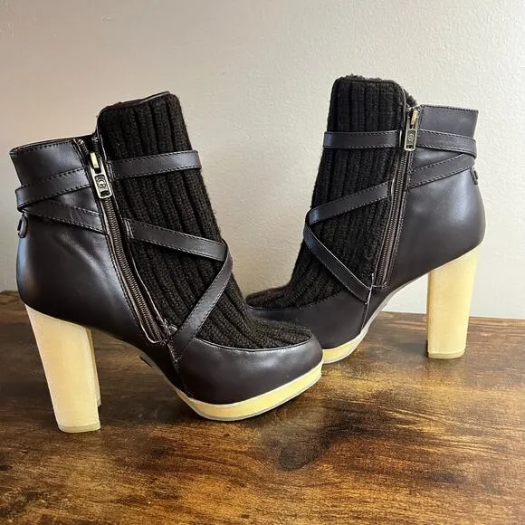 Australia Luxe Collective Mercy Knit Boots 9 Wool Shearling Leather Buckle Block