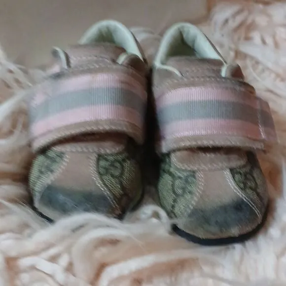 Authentic Gucci Pink and Brown Baby Sneakers with Velcro Closure Euro Size 20