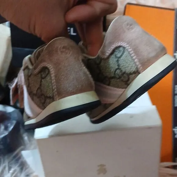 Authentic Gucci Pink and Brown Baby Sneakers with Velcro Closure Euro Size 20