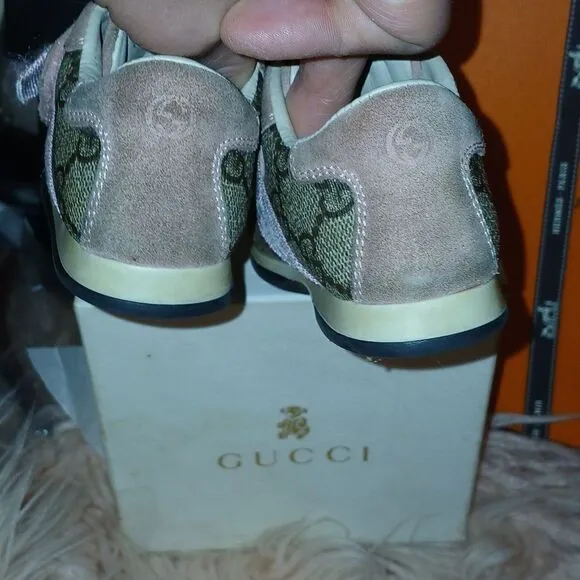 Authentic Gucci Pink and Brown Baby Sneakers with Velcro Closure Euro Size 20