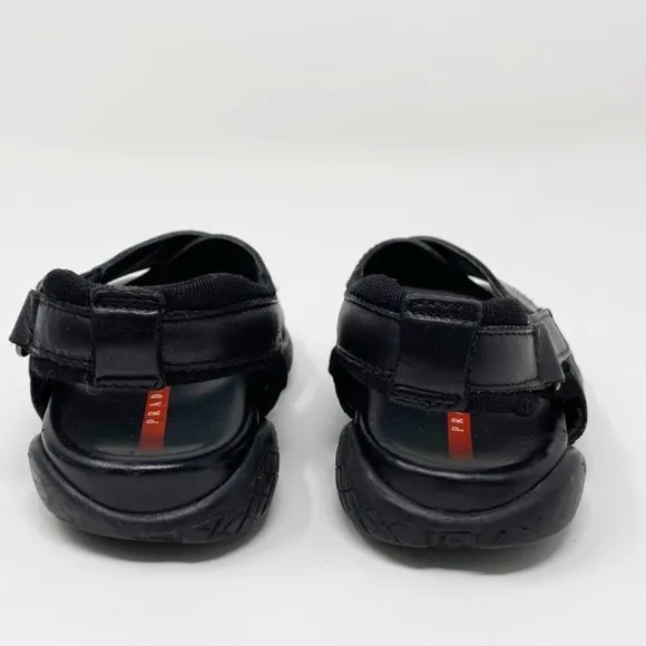 Authentic Prada luxury designer brand toddler boys black leather sandals sz 9