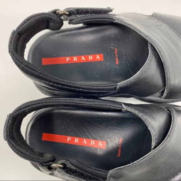 Authentic Prada luxury designer brand toddler boys black leather sandals sz 9