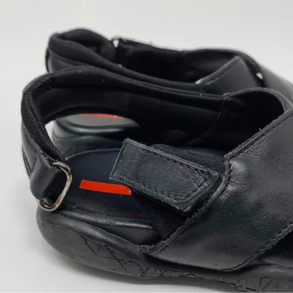 Authentic Prada luxury designer brand toddler boys black leather sandals sz 9