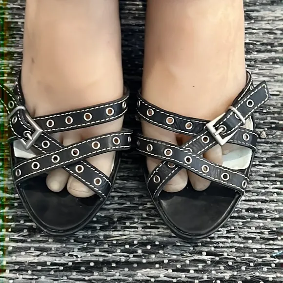 Authentic Priori Italian designer black studded leather heels sandals sz 9